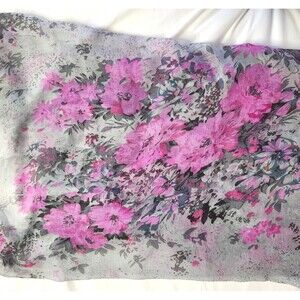 Large 70x32 Fine Lightweight Pink Purple & Grey Floral Print Summer Scarf - NWOT